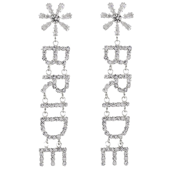 Pave Flower "BRIDE" Drop Earrings